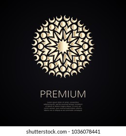 Golden flower shape. Gradient premium logotype. Isolated floral logo. Business identity concept for bio, eco company, yoga or spa salon.