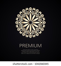 Golden flower shape. Gradient premium logotype. Isolated floral logo. Business identity concept for bio, eco company, yoga or spa salon.