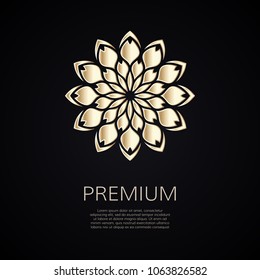 Golden flower shape. Gradient premium logotype. Isolated floral logo. Business identity concept for bio, eco company, yoga or spa salon.