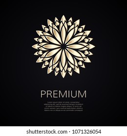 Golden flower shape. Gradient premium logotype. Isolated floral logo. Business identity concept for bio, eco company, yoga or spa salon.