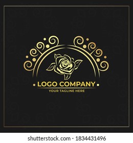 Golden flower shape. Gradient premium logotype. Business identity concept. Ornament style