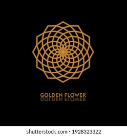 Goldene Blumenform. Gradient Premium Logotype. Einzeln florales Logo. Business Identity Konzept für Bio, Öko-Unternehmen, Yoga oder Spa Salon.
