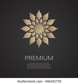 Golden flower shape. Gradient premium logotype. Isolated floral logo. Business identity concept for bio, eco company or spa salon.