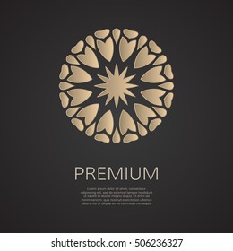 Golden flower shape. Gradient premium logotype. Isolated floral logo. Business identity concept for bio, eco company or spa salon.