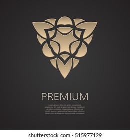 Golden flower shape. Gradient premium logotype. Isolated floral logo. Business identity concept for bio, eco company or spa salon.