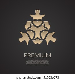 Golden flower shape. Gradient premium logotype. Isolated floral logo. Business identity concept for bio, eco company, spa or yoga salon.