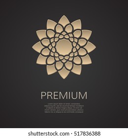 Golden flower shape. Gradient premium logotype. Isolated floral logo. Business identity concept for bio, eco company, spa or yoga salon.