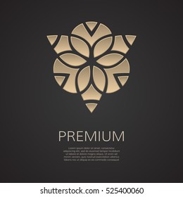 Golden flower shape. Gradient premium logotype. Isolated floral logo. Business identity concept for bio, eco company, yoga or spa salon.