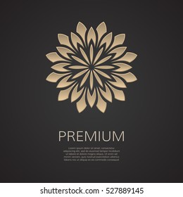 Golden flower shape. Gradient premium logotype. Isolated floral logo. Business identity concept for bio, eco company, yoga or spa salon.