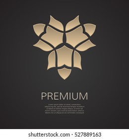Golden flower shape. Gradient premium logotype. Isolated floral logo. Business identity concept for bio, eco company, yoga or spa salon.