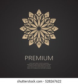 Golden flower shape. Gradient premium logotype. Isolated floral logo. Business identity concept for bio, eco company, yoga or spa salon.
