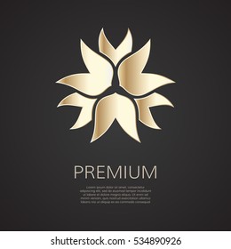 Golden flower shape. Gradient premium logotype. Isolated floral logo. Business identity concept for bio, eco company, yoga or spa salon