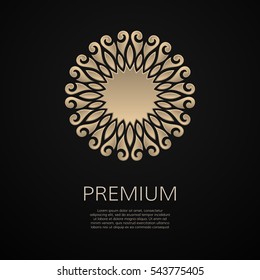 Golden flower shape. Gradient premium logotype. Isolated floral logo. Business identity concept for bio, eco company, yoga or spa salon.