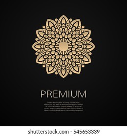 Golden flower shape. Gradient premium logotype. Isolated floral logo. Business identity concept for bio, eco company, yoga or spa salon.