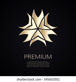Golden flower shape. Gradient premium logotype. Isolated floral trefoil logo. Business identity concept for bio, eco company, yoga or spa salon.