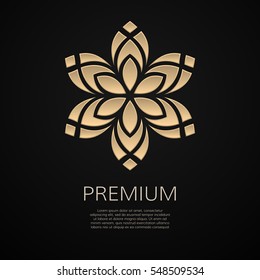 Golden flower shape. Gradient premium logotype. Isolated floral logo. Business identity concept for bio, eco company, yoga or spa salon.