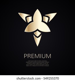 Golden flower shape. Gradient premium logotype. Isolated floral trefoil logo. Business identity concept for bio, eco company, yoga or spa salon.