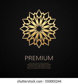 Golden flower shape. Gradient premium logotype. Isolated floral logo. Business identity concept for bio, eco company, yoga or spa salon.