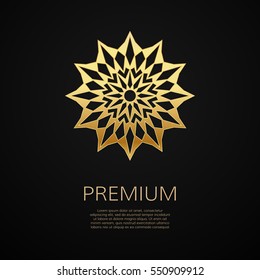 Golden flower shape. Gradient premium logotype. Isolated floral logo. Business identity concept for bio, eco company, yoga or spa salon.