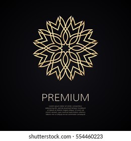 Goldene Blumenform. Gradient Premium Logotype. Isolierte Logo für islamische Blumen. Business Identity Konzept für Bio, Öko-Unternehmen, Yoga oder Spa Salon.