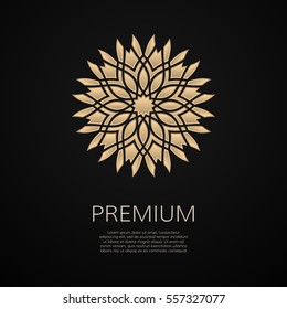 Golden flower shape. Gradient premium logotype. Isolated floral logo. Business identity concept for bio, eco company, yoga or spa salon.