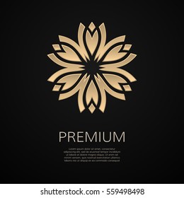 Golden flower shape. Gradient premium logotype. Isolated floral logo. Business identity concept for bio, eco company, yoga or spa salon