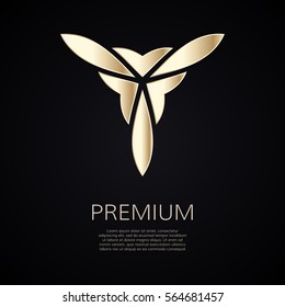 Golden flower shape. Gradient premium logotype. Isolated floral trefoil logo. Business identity concept for bio, eco company, yoga or spa salon