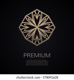 Golden flower shape. Gradient premium logotype. Isolated floral logo. Business identity concept for bio, eco company, yoga or spa salon.