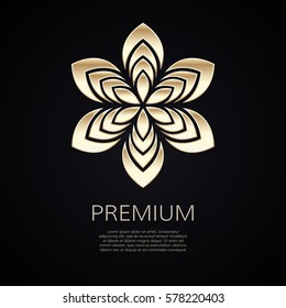 Golden flower shape. Gradient premium logotype. Isolated floral logo. Business identity concept for bio, eco company, yoga or spa salon