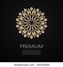 Golden flower shape. Gradient premium logotype. Isolated floral logo. Business identity concept for bio, eco company, yoga or spa salon.