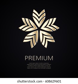 Golden flower shape. Gradient premium logotype. Isolated floral logo. Business identity concept for bio, eco company, yoga or spa salon.