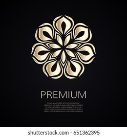 Golden flower shape. Gradient premium logotype. Isolated floral logo. Business identity concept for bio, eco company, yoga or spa salon.