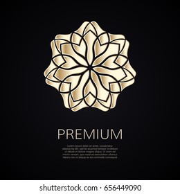 Golden flower shape. Gradient premium logotype. Isolated floral logo. Business identity concept for bio, eco company, yoga or spa salon.