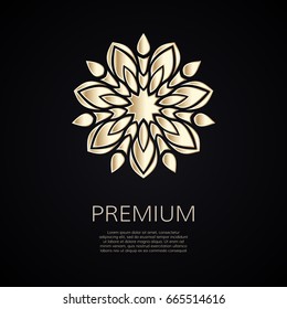 Golden flower shape. Gradient premium logotype. Isolated floral logo. Business identity concept for bio, eco company, yoga or spa salon.