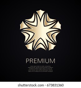 Golden flower shape. Gradient premium logotype. Isolated floral logo. Business identity concept for bio, eco company, yoga or spa salon.