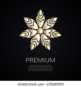 Golden flower shape. Gradient premium logotype. Isolated floral logo. Business identity concept for bio, eco company, yoga or spa salon.