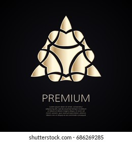 Golden flower shape. Gradient premium logotype. Isolated floral trefoil logo. Business identity concept for bio, eco company, yoga or spa salon.