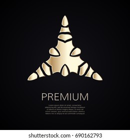 Golden flower shape. Gradient premium logotype. Isolated floral trefoil logo. Business identity concept for bio, eco company, yoga or spa salon.