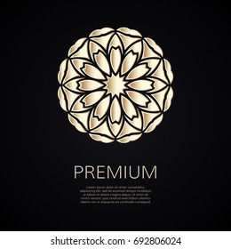 Golden flower shape. Gradient premium logotype. Isolated floral logo. Business identity concept for bio, eco company, yoga or spa salon.