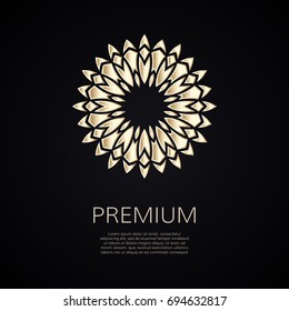 Golden flower shape. Gradient premium logotype. Isolated floral logo. Business identity concept for bio, eco company, yoga or spa salon.