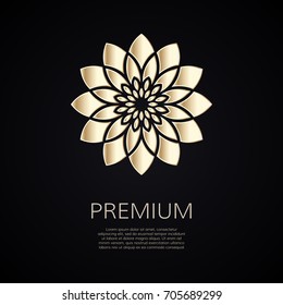 Golden flower shape. Gradient premium logotype. Isolated floral logo. Business identity concept for bio, eco company, yoga or spa salon.