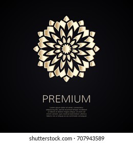 Golden flower shape. Gradient premium logotype. Isolated floral logo. Business identity concept for bio, eco company, yoga or spa salon.