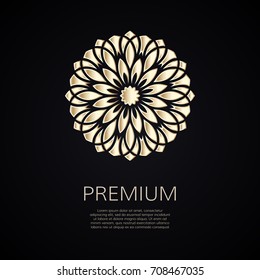 Golden flower shape. Gradient premium logotype. Isolated floral logo. Business identity concept for bio, eco company, yoga or spa salon