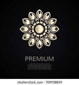 Golden flower shape. Gradient premium logotype. Isolated floral logo. Business identity concept for bio, eco company, yoga or spa salon.