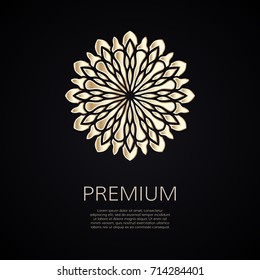 Golden flower shape. Gradient premium logotype. Isolated floral logo. Business identity concept for bio, eco company, yoga or spa salon.