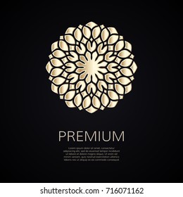 Golden flower shape. Gradient premium logotype. Isolated floral logo. Business identity concept for bio, eco company, yoga or spa salon.