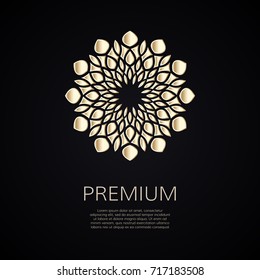 Golden flower shape. Gradient premium logotype. Isolated floral logo. Business identity concept for bio, eco company, yoga or spa salon.