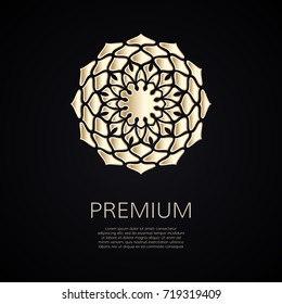 Golden flower shape. Gradient premium logotype. Isolated floral logo. Business identity concept for bio, eco company, yoga or spa salon.