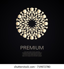 Golden flower shape. Gradient premium logotype. Isolated floral logo. Business identity concept for bio, eco company, yoga or spa salon.