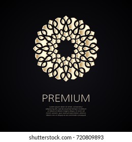 Golden flower shape. Gradient premium logotype. Isolated floral logo. Business identity concept for bio, eco company, yoga or spa salon.